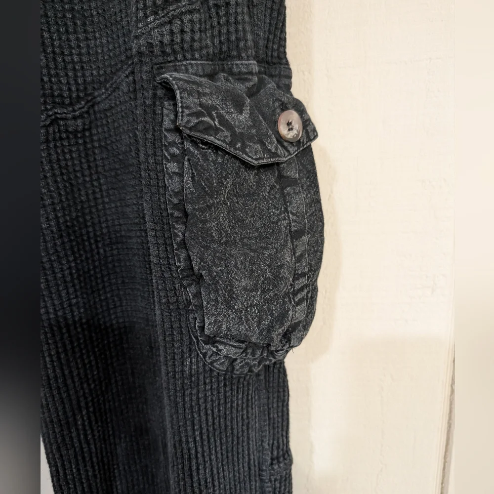 Free People ONE Frankie Thermal Cargo‎ Pants Black Waffle Knit Slouchy
